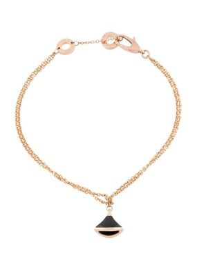 Bulgari Gold Chain Bracelet with Black Onyx Charm